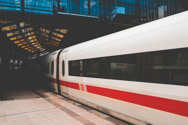 ICE train departure  at station Friedrichstrasse  in Berlin, Ge