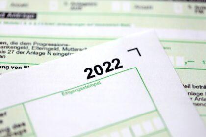 German annual income tax return declaration form for 2022 year close up. The concept of tax reporting in Germany
