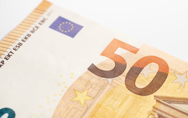 50 euro banknote detail. Copy space